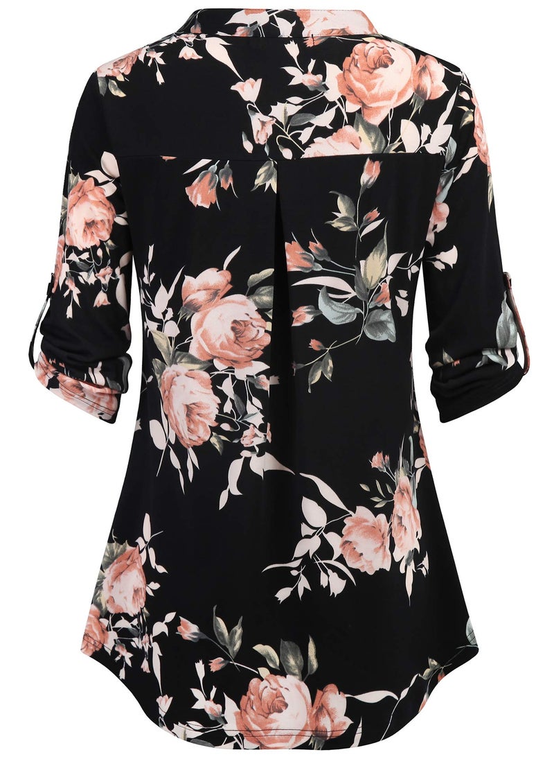 BEPEI Floral Blouses for Women,Juniors Quarter Length Sleeve Long Shirts Wear with Leggings Vintage Patchwork Tunic Dress New Years Eve Tops for Wedding,Red L - Image 3